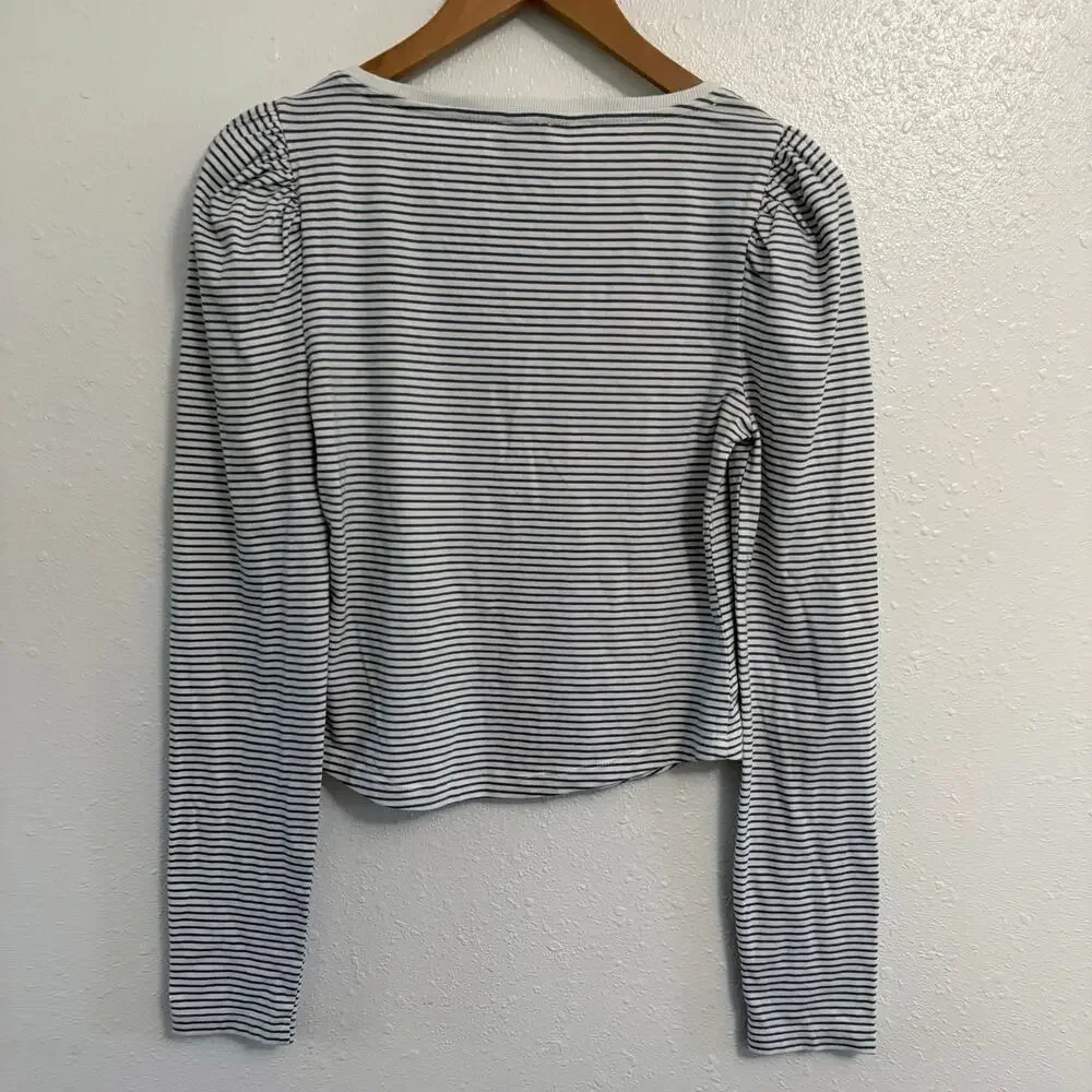 Anthropologie Maeve Striped Puff Sleeve Lace Top Size Small Nautical Coastal